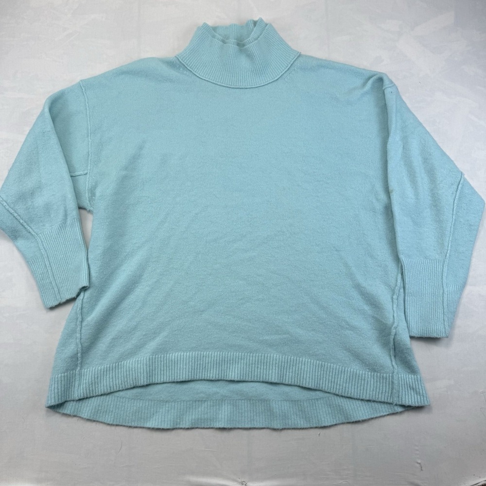 Free People Women's Large Blue Mock Neck Oversized Sweater Wool Blend